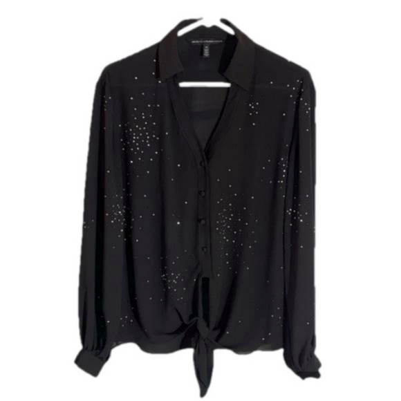 White House Black Market Black Rhinestone Sheer Blouse XS - Picture 2 of 10